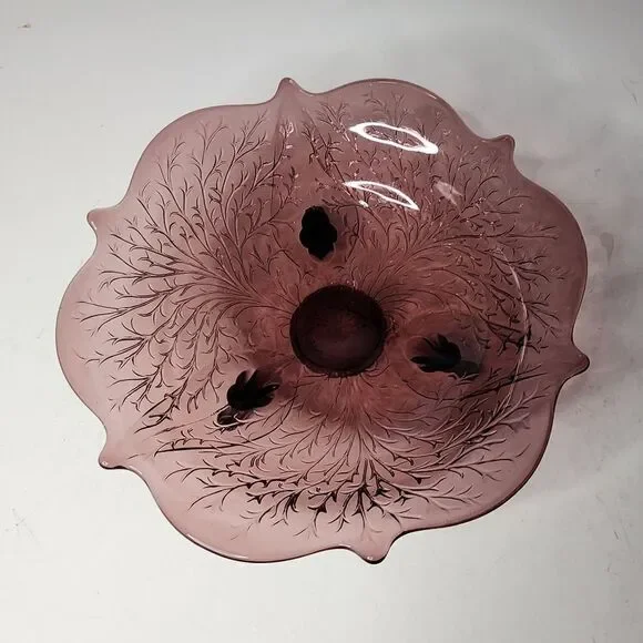Vintage Fenton Etched Large Three-Footed Purple Glass Centerpiece Bowl